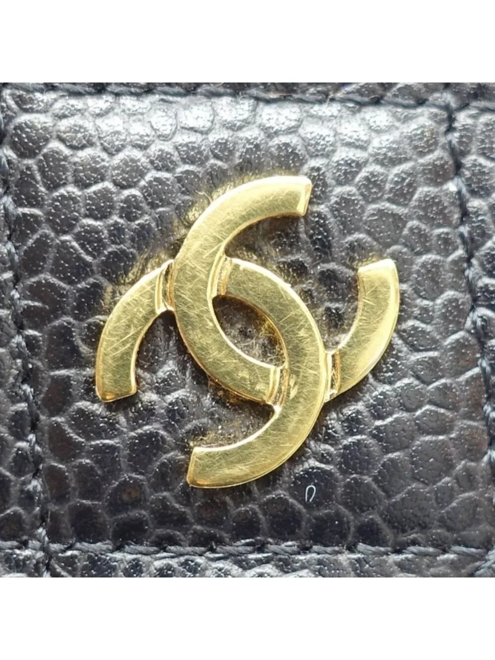 Chanel Quilted Bifold Wallet Black Gold Caviar Leather CC Logo